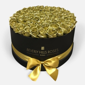 Luxurious Golden Roses - Round Box