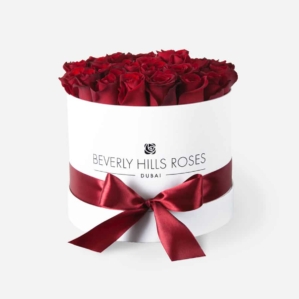 Red Roses "Hollywood" in Medium White Box