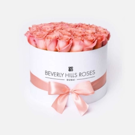 Bouquet 50 Roses "Peach" in Medium White Box
