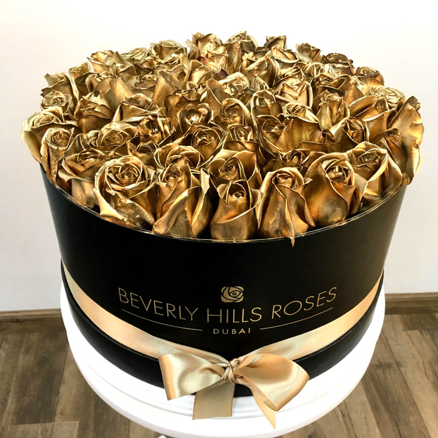 Gold Roses Round Box