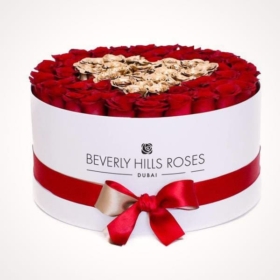 100 red roses price "Love is Gold" in Large White Box