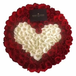 Red Roses heart bouquet in flower box