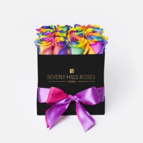 Send Rainbow Flowers Online Dubai "Candy Crush" in Square Black Rose Box