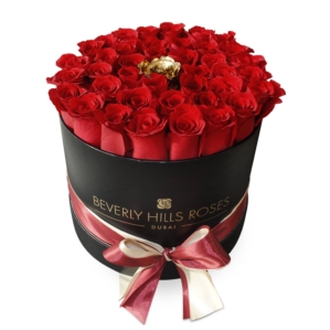 Roses in Box "Golden Eye" in Medium Black Rose Box