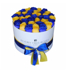 yellow & Blue roses in luxury box