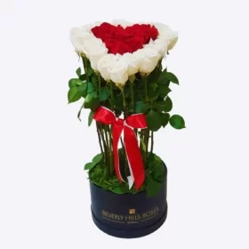 Premium Red and white roses in heart shape bouquet