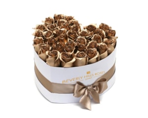 Gold roses in valentines love Heart Box