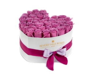 Purple and Pink roses in Heart Box