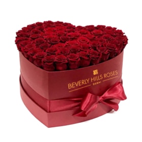 Red roses in valentines Heart Box