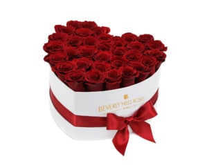 Red roses in valentines Heart Box