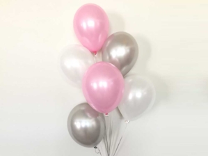 6 pink silver white Balloon Bouquet