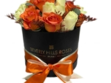 Orange & White roses in Round Box