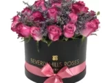 Purple Pink Roses in Candy Floss - Round Black Box