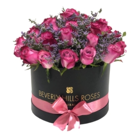 Purple Pink Roses in Candy Floss - Round Black Box