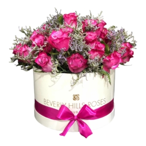 Purple Pink Roses in Candy Floss - Round White Majestic Box