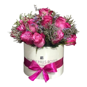 Purple Pink Roses in Candy Floss - Round White Splendid Box