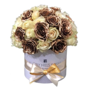 White & Gold roses in dome shape