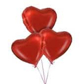 3 Red Heart Balloons Bouquet