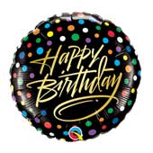 Birthday Gold Script & Dots round balloon