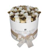 White & Gold roses in Round Box