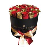 Red & Gold roses in Round Box