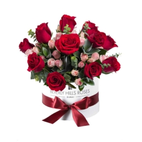 Red & Pink roses in ‘Blushing Garden’