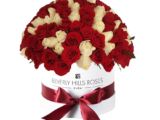 Red & White Roses In Globe Shape - 200 Roses Large Bouquet