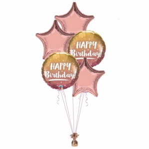 Order Helium Balloons Dubai - Glitzy Rose Gold Star Birthday Balloon Bouquet
