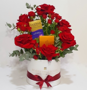 Red Roses with Godiva Truffles and chocolate