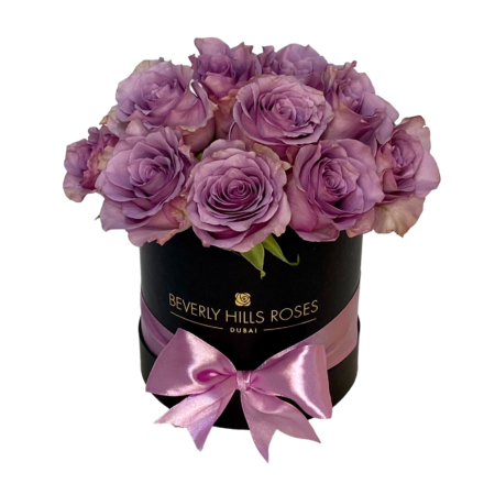 Purple roses globe in Mini black box