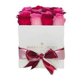 Pink & Red roses in Square white box