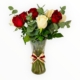 Red and Peach Roses in vase