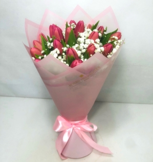 Pink Tulips Baby's Breath Bouquet - Simply Serene