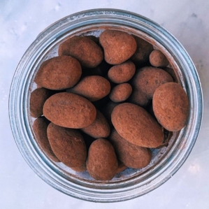 Mirzam Dark Chocolate Coated Almonds Open Jar