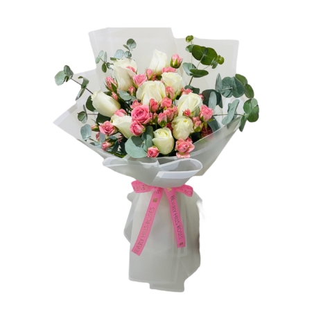 White & Pink Roses Bouquet