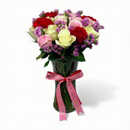 Red, pink & white rose vase arrangement – same-day delivery in Dubai, including Palm Jumeirah, Marina, Downtown & JVC