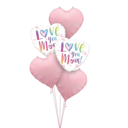 Love You Mom Balloon Bouquet For Mother’s Day - Helium Filled Pink Foil Balloons