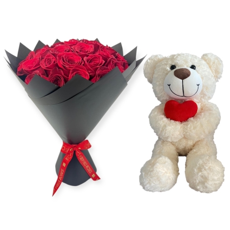 white teddy roses gift set Dubai flower delivery